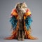 Colorful Cat In High-quality Fashion Feather Coat
