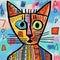 Colorful Cat: A Royal Illustration In The Style Of Picasso