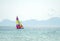 Colorful catamaran sailing in the sea