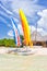 Colorful catamarans at a resort on a beach in Cuba