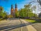 Colorful cathedral square in front of basilica of Saint Peter and Paul in Poznan city at sunny morning