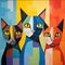 Colorful Cats In De Stijl Style: A Bold And Elegant Painting