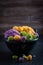 Colorful cauliflower on the wooden table