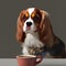 colorful cavalier king and a cup of coffee