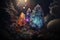 Colorful cave crystals, mystic gemstone, witchcraft wallpaper AI Generated