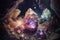 Colorful cave crystals, mystic gemstone, witchcraft wallpaper AI Generated