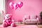 Colorful Celebration teddy bear in pink decor Room with pink mini sofa