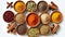 colorful ceramic bowls filled with aromatic spices