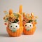 Colorful Ceramic Cat Figurines With Flower Bouquets