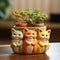 Colorful Ceramic Plant Pot With Three Cats - Retro Charm And Exquisite Detail