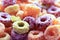 Colorful cereal loops close up