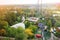 Colorful chair lifts, funicular, in Prague ZOO. Czech republic, Lift station and cable car. Travel destination. Tourism theme.