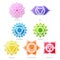 Colorful chakras symbols icons set.