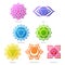 Colorful chakras symbols icons set.