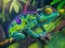 Colorful chameleon, exotic wild lizard or reptile. Generative AI