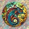 Colorful chameleon mandala illustration. Generative AI.