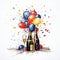 Colorful Champagne Celebration Painting With Balloons And Bottles