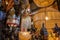 Colorful chandeliers for sale in a market in a souk in the Medina around the Jemaa el-Fnaa square in Marrakesh Morocco