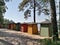 Colorful changing booths on the beach of Pihlajasaari in Helsinki, Finland