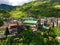 Colorful chaotic buildings in front of the rise terraces Banaue, Philippines.