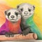 Colorful Charcoal Drawing Of Two Ferrets On Wooden Stick