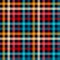 Colorful checkered gingham plaid fabric seamless pattern in blue white red and yellow, vector print