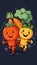 Colorful cheerful vegetables and fruits smile and greet. Created by AI