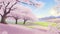 Colorful Cherry Blossom landscape. Cherry Blossom background template.