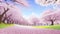 Colorful Cherry Blossom landscape. Cherry Blossom background template.