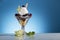 Colorful cherry Sundae with wipping cream and Carambola decorate