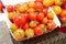 Colorful Cherry tomatoes in cardboard boxes, healthy snacks