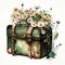 Colorful and Chic: Luggage with Daisies in Watercolor AI Generated