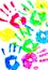 Colorful child hand prints