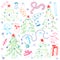 Colorful Children Drawings of Fir trees. Funny Doodle Winter Holiday`s Symbols and Kids