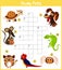 A colorful children\'s cartoon crossword, education game for children on the topic of learning different types of Pets including ca