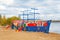 Colorful children`s playground in the shape of a ship