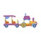 Colorful children`s toys. Funny multicolored locomotive, train, transportation of kids.