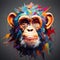 Colorful Chimpanzee Painting With Abstract Shapes And Moody Colors