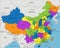 Colorful China political map with clearly labeled, separated layers.