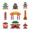 Colorful Chinese buildings, vector flat isolated illustration. China town traditional pagoda house.