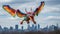 Colorful Chinese Dragon Kite Soaring Over City Skyline