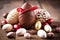 Colorful Chocolate Easter Eggs on a Rustic Wooden Table