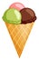 Colorful chocolate mint strawberry ice cream cone.