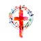 Colorful christian cross with music notes isolated vector illustration. Religion themed background. Design for gospel church music