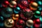 colorful christmas balls close full-frame background, neural network generated art