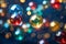 colorful christmas bubbles on a blue background