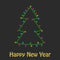 Colorful Christmas tree made of light bulb garland new year greeting card background. Hapy New Year