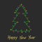 Colorful Christmas tree made of light bulb garland new year greeting card background. Hapy New Year