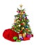 Colorful Christmas tree with Santa\'s bag and gifts