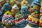 Colorful Christmas trees cookies on a white plate , Christmas Cookies decorated for kids